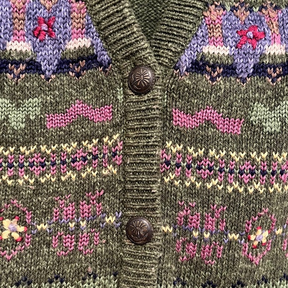 Northern Treasures Green Floral Embroidered Sweater Vest Eclectic Grandma - Picture 5 of 6